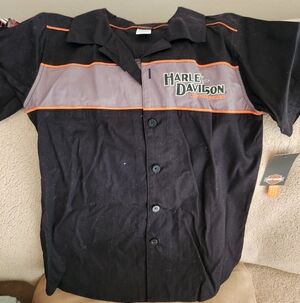 Harley-Davidson Black and Gray Shirt with Orange Trim